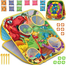 Dinosaur Bean Bag Toss Game: Outdoor Toys Cornhole Board for Kids Toddlers, P...