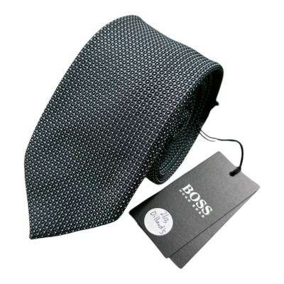 Hugo Boss Woven Blue Gray Black Pure Silk Men s Tie 2.75 Inch Width NWT 98$