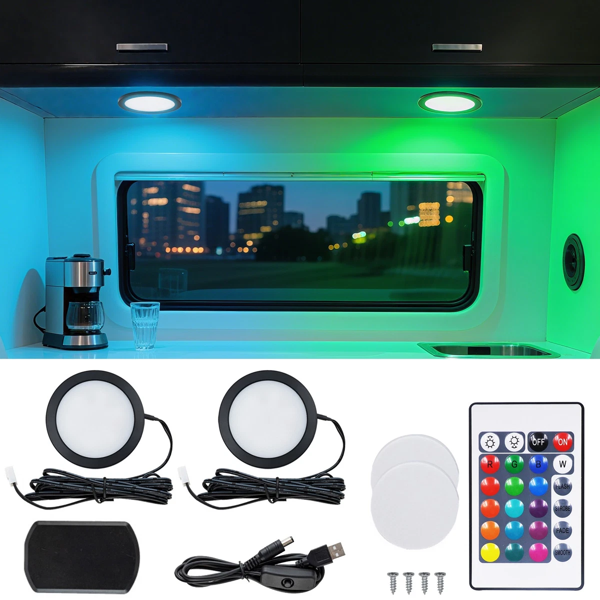 Luces LED USB RGB debajo del gabinete vCocina armario empotrado montaje regulable