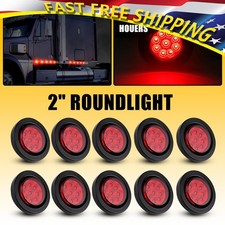 2" 10pcs Inch DOT Red Round 9 Trailer LED Marker Lights w/ Grommet for Truck RV