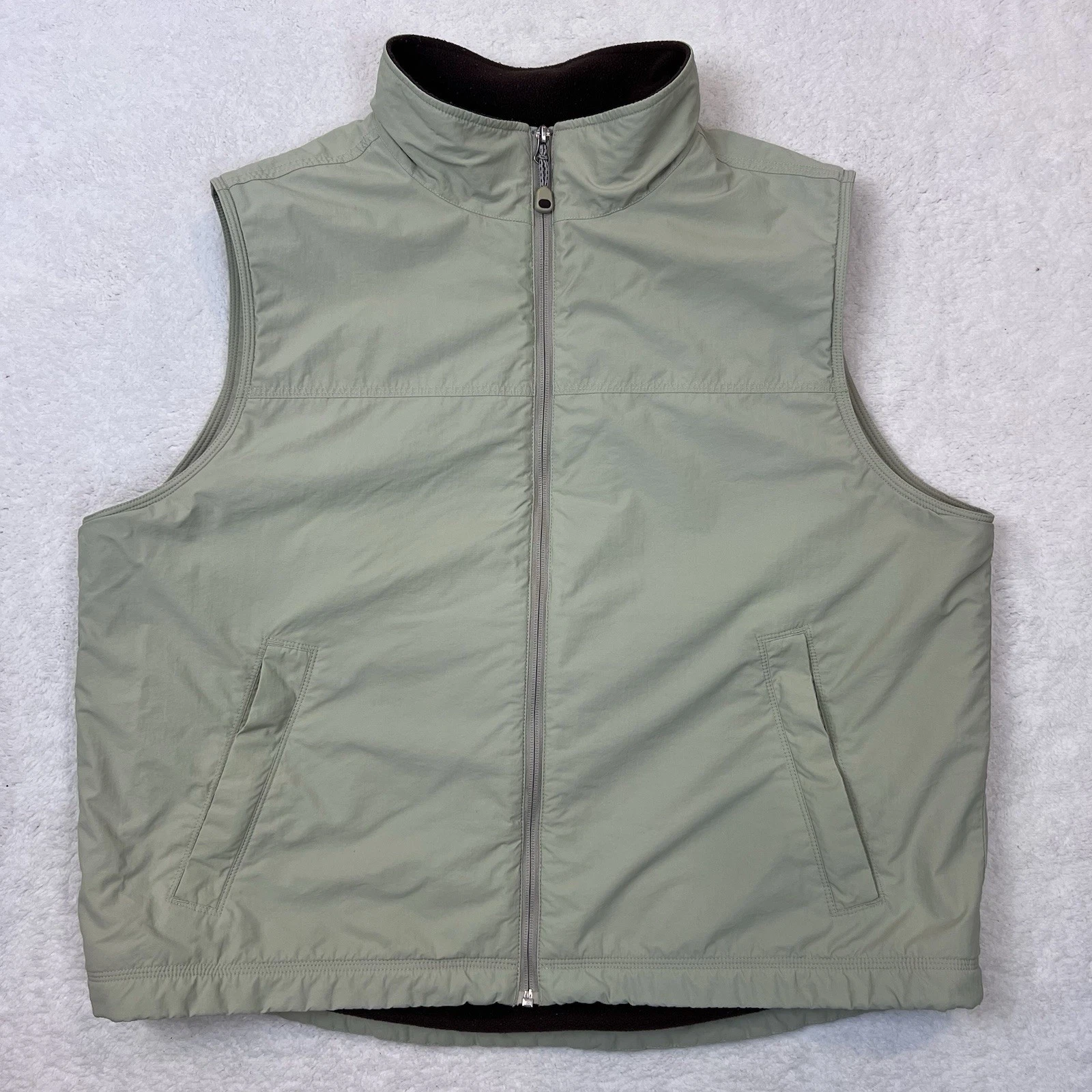 LL Bean Beige Vest O BDR4 Men’s XXL Regular Full Zip Lined Pockets