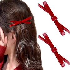 2Pcs Dark Red Bow Barrettes for Women and Girls, Vintage French Hairpin Acryl...