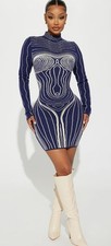 NWT Fashion Nova Body Heat Sweater Mini Dress Navy Blue Womens Size Large