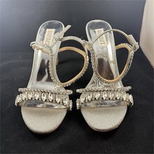 Badgley Mischka Silver Rhinestone Glitter Strappy Buckle Sandals Formal Wedding
