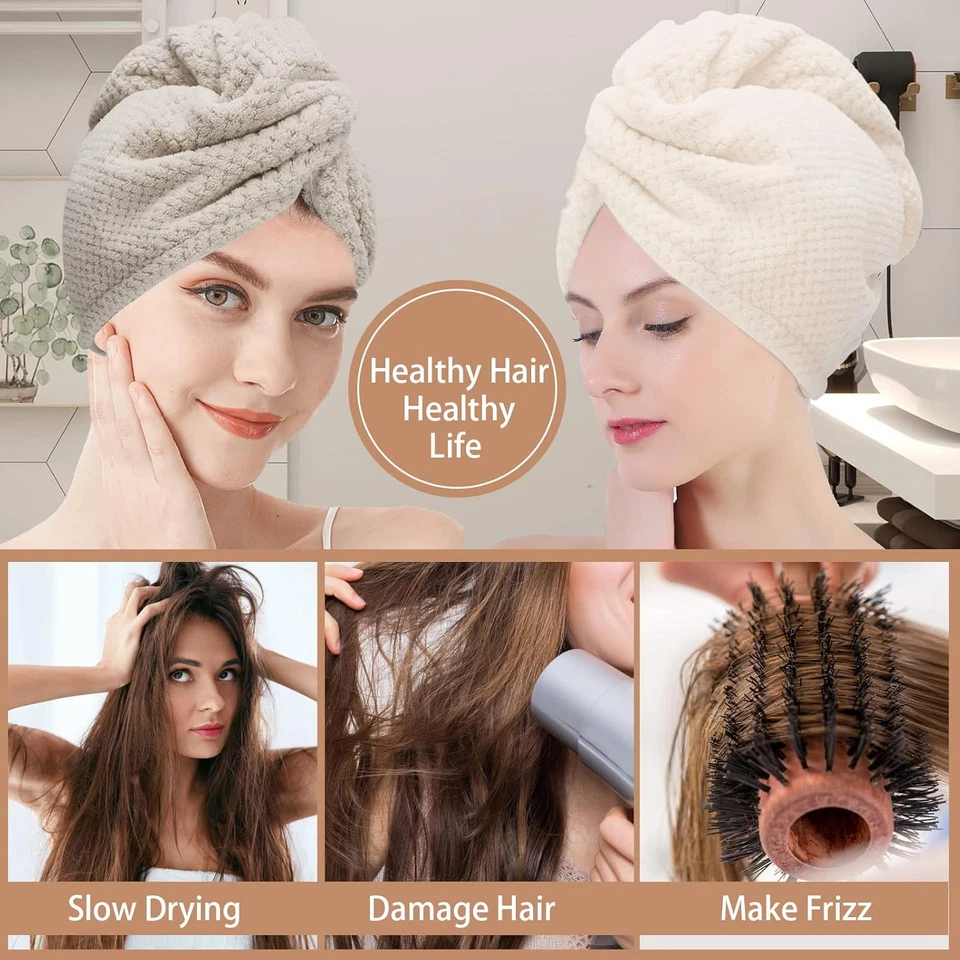 3 PIEZAS Toallas de Microfibra para Cabello - Envolturas para Cabello Húmedo (Beige, Caqui, Gris) Foto 2 de 4