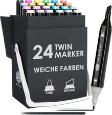 Officetree 24 Alkohol Marker - Weiche Farben - Twin Marker Set Zum Zeichnen Und 