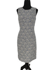 Calvin Klein Woman's Blue Tweed Sheath Dress Size 6 Lined Back Zipper & Slit