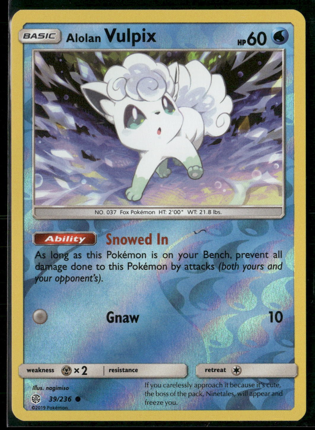 Alolan Vulpix 39/236 Common Cosmic Eclipse Pokemon Reverse Holo Near Mint