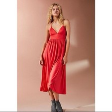 Urban Outfitters Dress Red Satin Midi Faux Wrap Small S