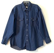Wrangler Size XXL Classic Denim Button Down Pearl Snap Shirt Western Wear