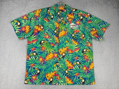 Blue Generation Shirt Men Large Blue Green Floral Tucan Button Up Cotton Blend