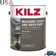 Self-Priming Acrylic Latex Flat Paint Masonry Stucco Brick Interior Exterior New