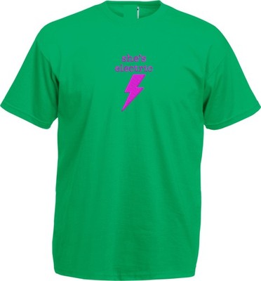 Besticktes She's Electric Tshirt, 90s BritpopInspired Shirt, Lightning Bolt Tee