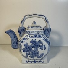 Vintage Chinese Porcelain Tea Pot Antique  Classic Blue & White 6.25 H 5.5W.