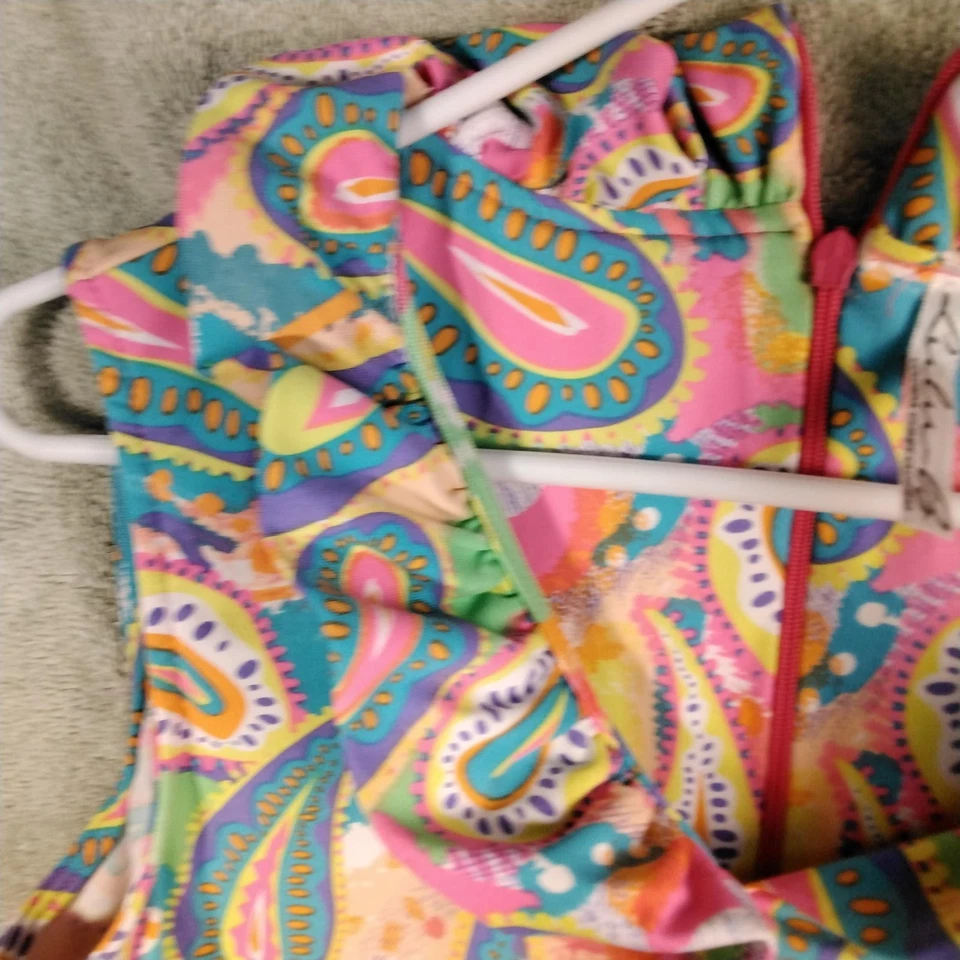 Mameluco Lulu B Mujer Pequeño Multicolor Paisley Volantes Cuello Cremallera Bolsillos Elástico Foto 4 de 4