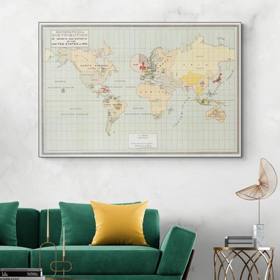 1896 Import & Export Map of the U.S.   Trade Routes, Ports & Commodities