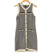 Talbots Tweed Sweater Dress Womens Small Textured Knit Black White Sleeveless