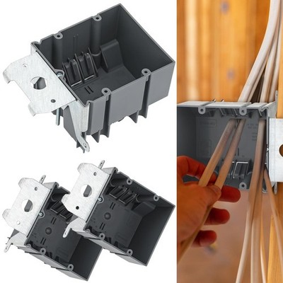 3-Pack Double Gang Electrical Box, Adjustable 34 Cu In Outlet Device Box, Gray