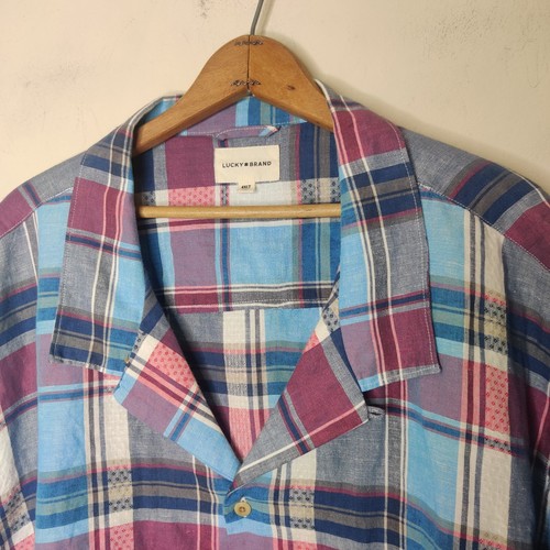 Lucky Brand kariertes Herrenhemd 4XLT 4XL groß Leinenmischung Kurzarm Knopfleiste - Bild 5 von 10