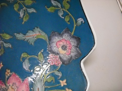 Vintage Dynasty Bowl HEYGILL H.F.P. MACAU Teal Green Pink Flowers Centerpiece - Picture 5 of 11