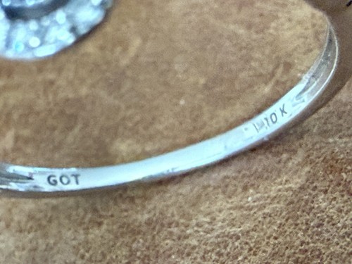 Elegant Signed GOT 10K White Gold Blue Sapphire With Diamond Halo Ring Size 8.5 - Picture 15 of 22