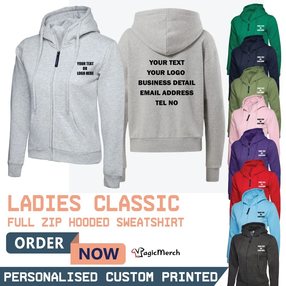 Personalised Custom Printed Ladies Classic Full Zip Hoodie Work Wear Casual Gym
Opens in a new windo