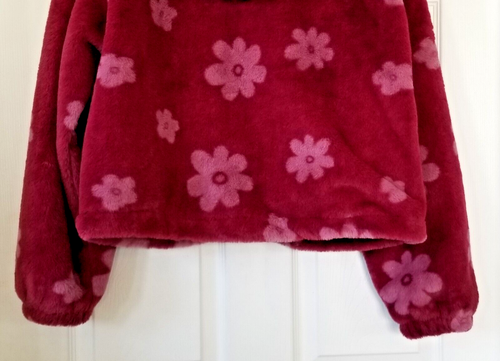 FREE HAVEN Plum Floral Faux Fur Jacket Hooded Zip Front Cozy Soft Women's Size M - Picture 8 of 10