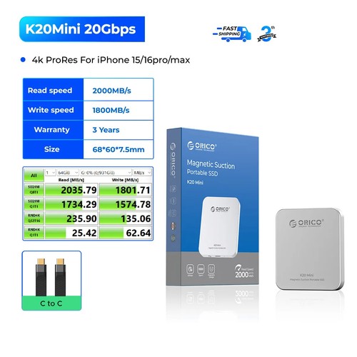 ORICO Mini Magnetic External SSD for iPhone 16 15 Pro/Max ProRes 2000MB/s 4K - Bild 7 von 8