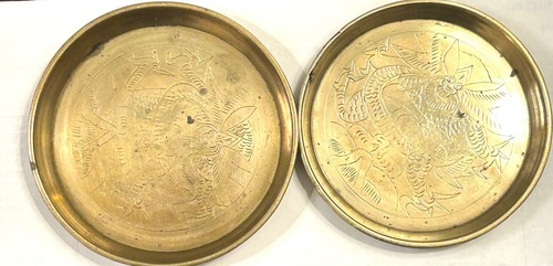 Pair Of Vintage Brass Coasters 3.5" and 3.25" Made In China