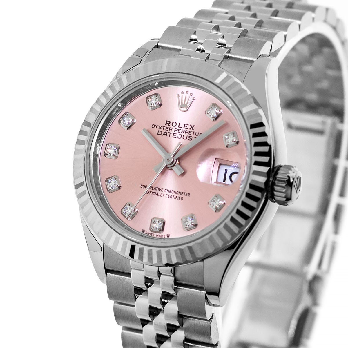 Rolex Lady-Datejust 28mm White Gold Steel Pink Diamond Dial Fluted