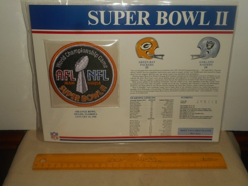 SUPER BOWL 2 1968 Packers vs Raiders Willabee Ward OFFICIAL SB II NFL PATCH CARD