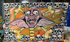 BAT BOY AND SKULLS ORIGINAL GEORGE SILLIMAN ACRYLIC PAINTING HORROR OUTSIDER