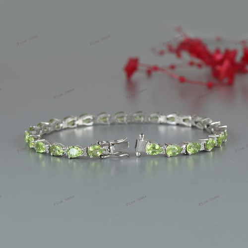 Natural Peridot Tennis Bracelet 925 Solid Silver Gemstone Bracelet Gift for Her - Picture 9 of 10