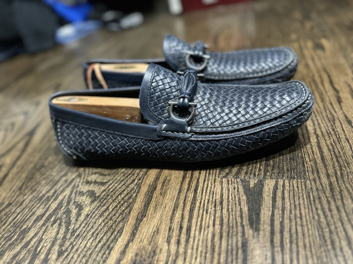 $850 SALVATORE FERRAGAMO - Parigi Blue Woven Gancini Bit