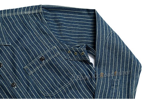 Para hombres Mujeres A Rayas De Colección Ropa de Trabajo Denim Informal Suelta Camisa Abrigo Chaqueta Retro - Imagen 9 de 19