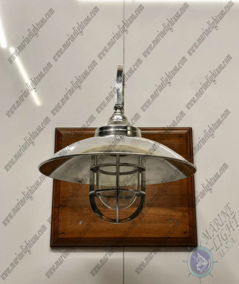 Maritime Deco Antique Aluminum Swan Neck Arched Wall Light with Shade - Image 3 of 4