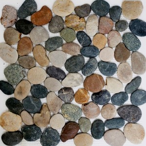 Mosaik Fliese Flußkiesel Steinkiesel schwarz flach beige grau 30-1204