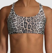  49 Onzie Women's Brown Animal Print Strappy Back Chic Sports Bra Size S/M