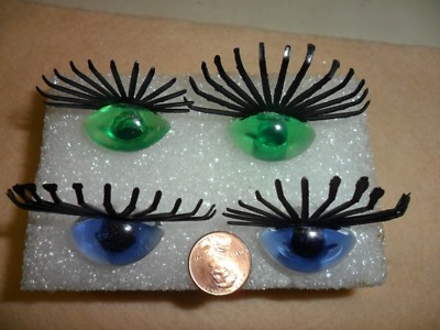 Vintage Plastic Eyes with Lashes - 1 Pair Blue 1 Pair Green