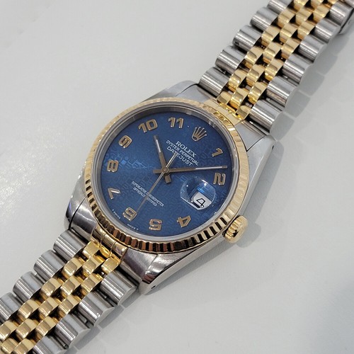 Da Uomo Rolex Datejust 16233 36mm 18k Oro Ss Blu Computer Dial 1980s Swiss  RA265 | eBay
