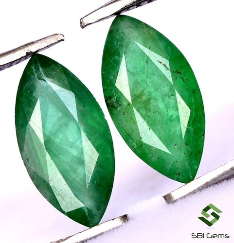 10x5 mm Certified Natural Emerald Marquise Cut Pair 2.01 Cts Untreated Gemstones - Picture 8 of 9
