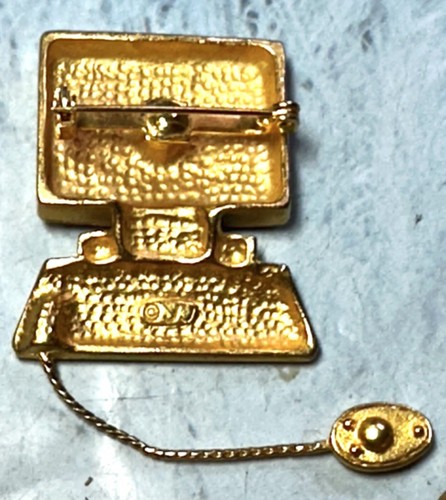 Broche/pin de computadora vintage tono dorado, firmado JJ - Imagen 2 de 4