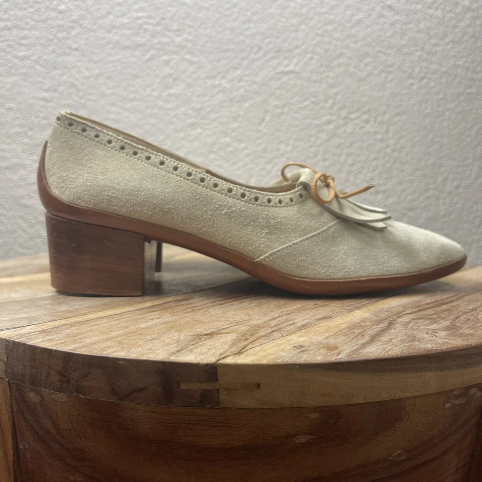Tacones con lazo vintage l 70s 7N Mikèlos Atenas gamuza bloque de madera borla preppy flecos Foto 4 de 4