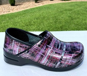 dansko plaid clogs