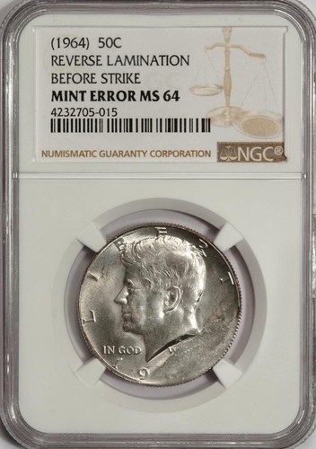 1964 NGC MS64 Struck On Defective Planchet Silver Kennedy Half Dollar Mint Error - Picture 3 of 4