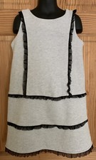 TEA COLLECTION Silver Sparkle Metallic Black Lace Accent Jumper Dress Girl 7