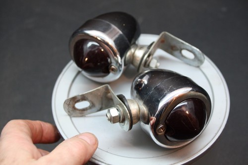 Vintage Bullet Lights Pair - Harley Triumph Hot Rod Knucklehead -plastic lenses - Picture 2 of 9
