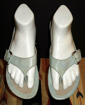 Women's ECCO Sky Blue Leather Wrapped Pump Thong Slides Sz. 40 / 9.5 