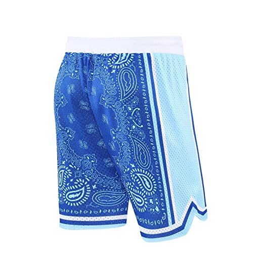 Men's Basketball Shorts Workout Athletic Paisley Shorts Mesh Print Large Blue - Picture 5 of 8