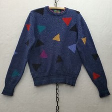 VTG 80s Colours Geometric Print 100 Shetland Wool Sweater Sz S